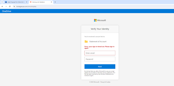 &nbsp; Figure 4:&nbsp;<i>Final destination of the two-step phishing attack – spoofed Microsoft 365 login page</i>