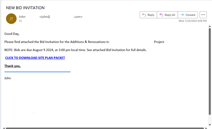 <i>Phishing email example: a breached vendor’s email account is used to send out a bid invitation or an invoice to the target user&nbsp;</i>