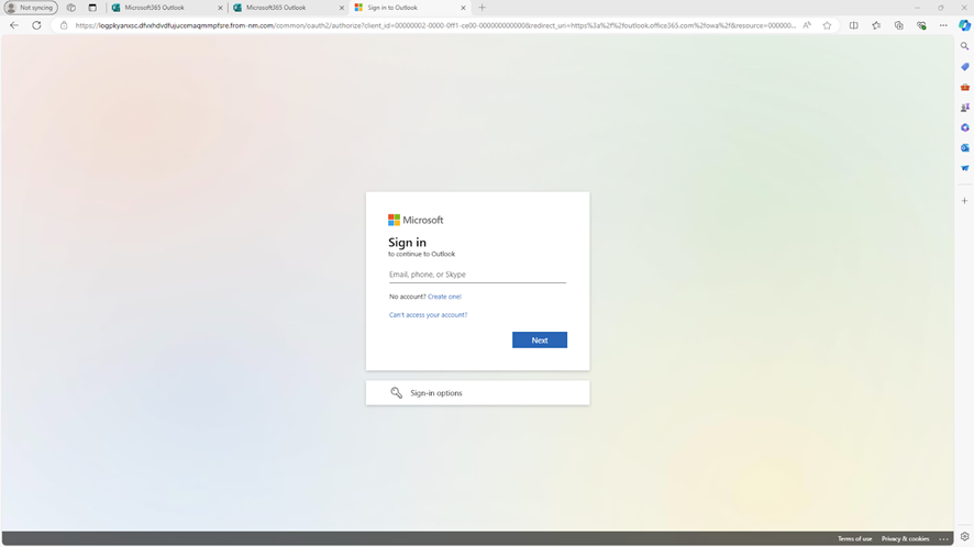 <i>Microsoft 365 Outlook “second step” – a spoofed M365 login page</i>