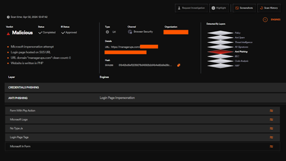 Figure 7: the malicious scan as shown on Perception Point’s platform&nbsp;