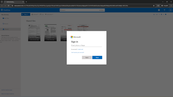 <i>Microsoft Document “second step” –&nbsp; the actual fake login M365 page is used to collect the victim’s credentials.</i>